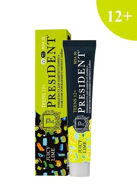 Зубная паста PRESIDENT 12+ детская Juicy lime 70 гр