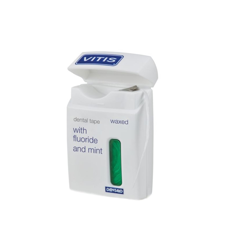 Нить межзубная Vitis Waxed Dental Tape with Fluoride and Mint 50 м плоская мягкая упаковка